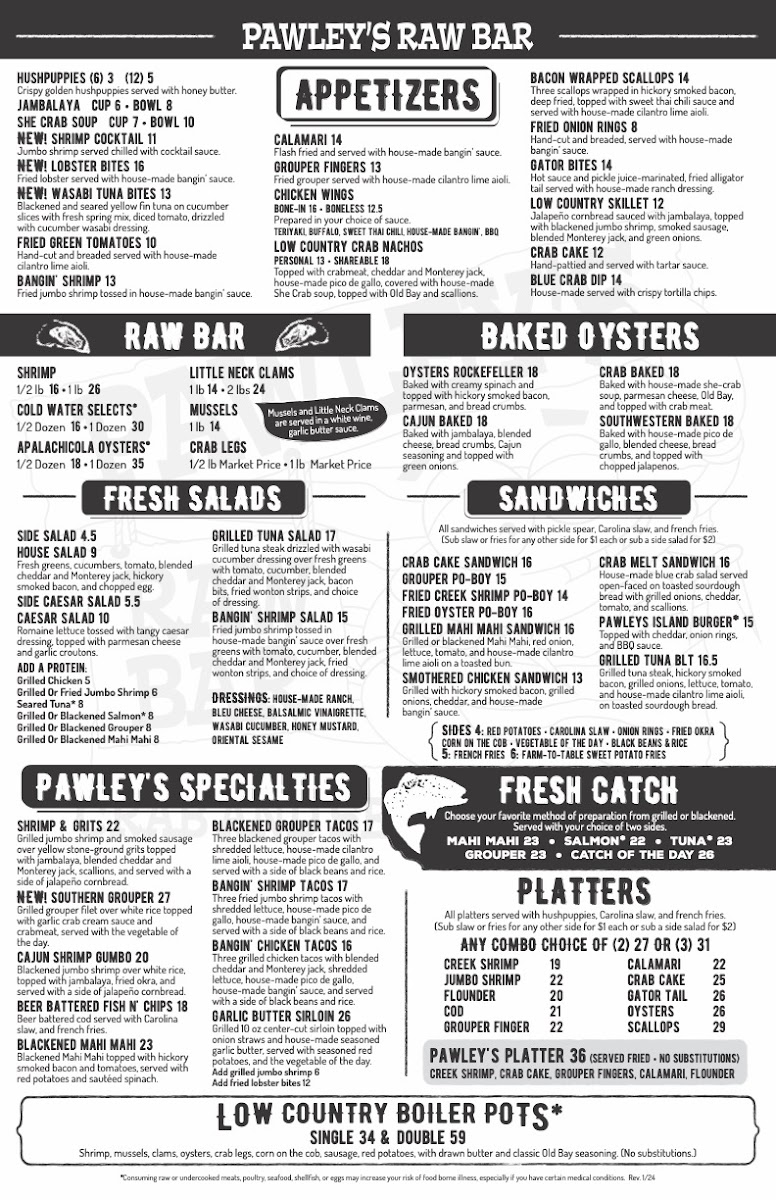 Pawley's Raw Bar Menu - Image 1